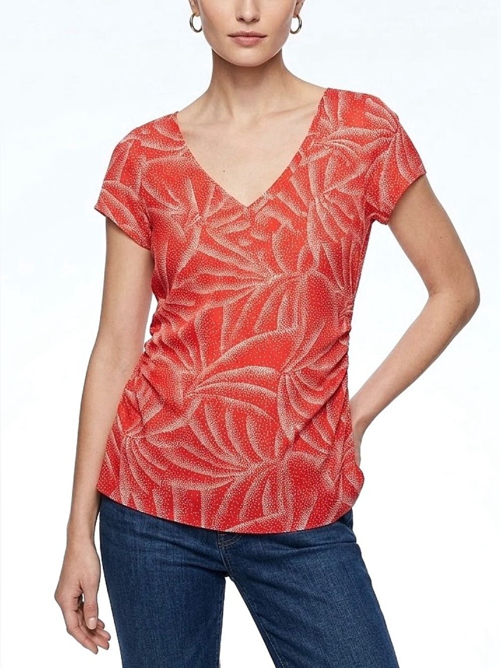DVF Diane Von Furstenberg Estovan Vintage 100% Silk Palm Leaf V-Neck Top - 14